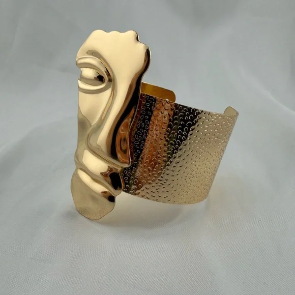 Sculptural Gold Face Cuff Bracelet - Picture 4 of 5